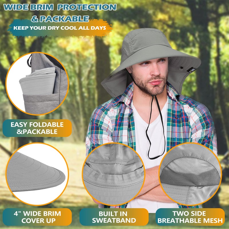 Solaris Sun Hat with Neck Flap, UPF 50 Sun Protection Lightweight Sun Cap for Men Women, Wide Brim Hat for Fishing Hiking Beach Safari, Gray - Image 4